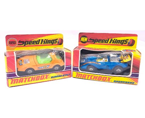 Matchbox "Speed Kings" boxed pair comprising of (1) K-51 Barracuda - metallic blue body, yellow plastic spoiler and interior,