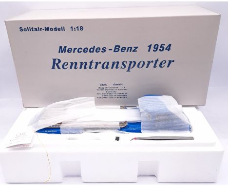 CMC M-036 Mercedes Benz 1954 Renntransporter Car Transporter - 1:18th scale, blue, bare metal parts, ramps and accessories - 