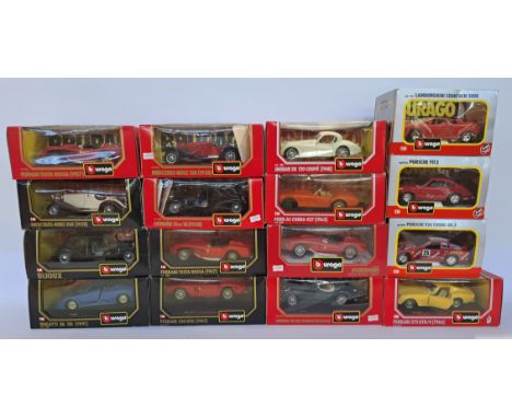 Burago, A Boxed group of 1:24 scale models to include cod.1535 Bugatti EB 110 (1991) and others. Conditions appear Very Good 