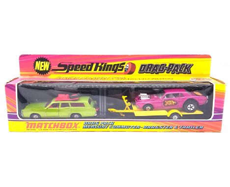 Matchbox "Speed Kings" K-28 "Drag Pack" containing a K23 Mercury Commuter - Dark Lime Green body, clear windows, Red interior
