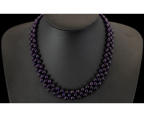 Amethyst Adjustable Choker/ Necklace/ Bracelet, round beads of deep purple amethyst of over 160cts 'woven' into a three row b