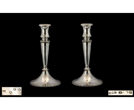 Irish Silver Company Fine Pair of Sterling Silver Candlesticks with Celtic Borders to Base and Top. Hallmark Dublin 1970, wit