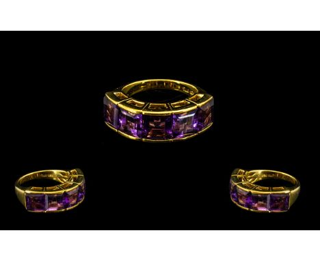 Amethyst Large Band Ring, comprising five square cut Royal purple amethysts totalling 8.5cts, making each of the richly hued 