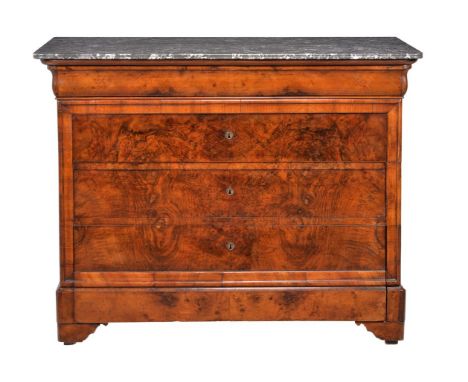 A Louis Philippe walnut and marble topped commode, circa 1840, 99cm high, 126cm wide, 60cm deep