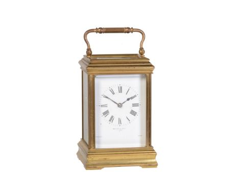 A French gilt brass carriage clock, retailed by Mappin and Webb, London, early 20th century, the eight-day two train gong str