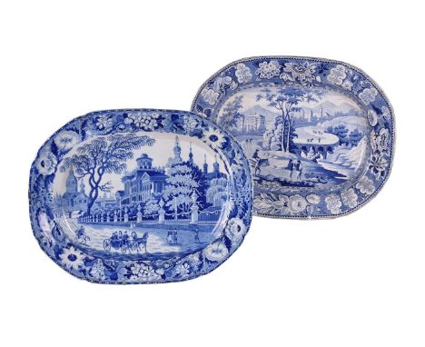 Two Staffordshire blue and white printed meat dishes, makers unknown, first quarter 19th century, comprising: 'Pashkov Palace