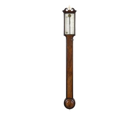 ϒA Regency mahogany mercury cistern tube stick barometer, W. and S. Jones, London, early 19th century, with swan neck pedimen