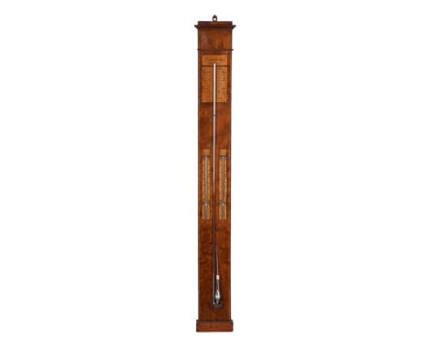 A Louis Philippe mahogany mercury stick barometer with twin thermometers, Mouroux, Bordeaux, circa 1840, the rectangular line