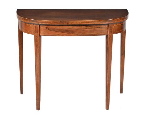 ϒA George III rosewood and burr yew banded card table, circa 1790, 75cm high, 92cm wide, 45cm deep ϒ indicates that this lot 