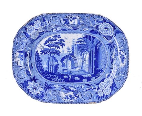 An Andrew Stevenson 'Netley Abbey' pattern meat dish, first quarter 19th century, impressed '20' and with sailing ship impres