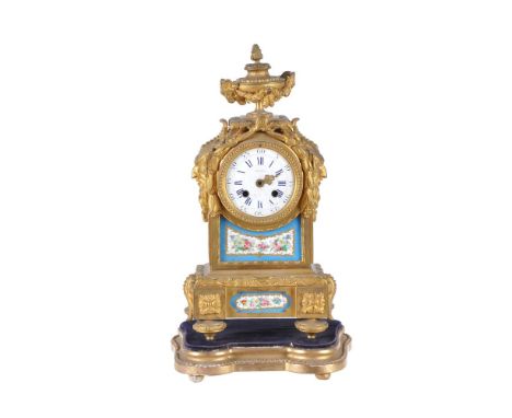 A French ormolu and Sevres style porcelain inset mantel clock, Japy Freres, last quarter 19th century, the eight-day bell str