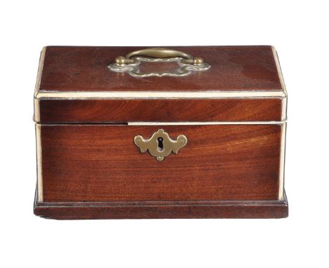 ϒ A George III mahogany and ivory mounted tea caddy, circa 1760, of rectangular form, the hinged lid enclosing two removable 