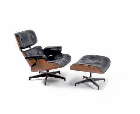 ϒCharles and Ray Eames for Herman Miller, a Lounge chair model 670 and ottoman model 671, designed in 1956, this 1960s, lamin