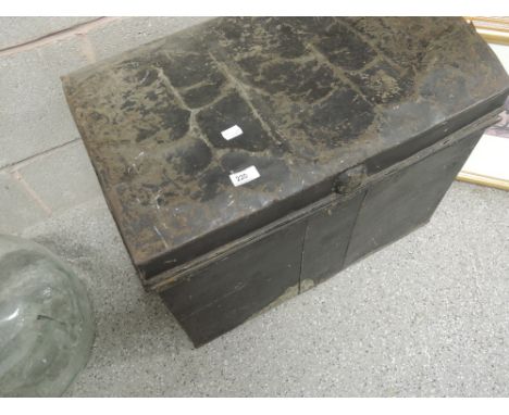 A vintage tin trunk and a similar smaller within