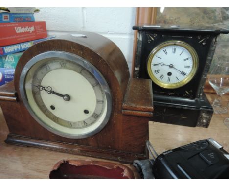 A marble mantle clock and a mid-20th century mantle clock 