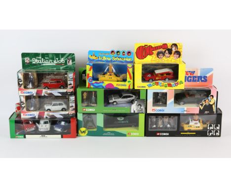Corgi boxed cars  Beatles 05405, 05404, Italian Job 05506, 04441 x 2, New Avengers 57604, Green Hornet CC50902, The Professio