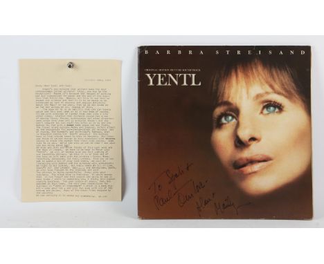 Barbra Streisand, Yentl, Vinyl LP record Inscribed by  Alan and Marilyn Bergman; with a related Typescript Letter, Signed,198