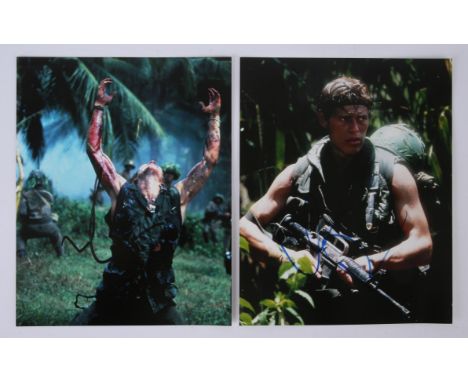 Willem Dafoe, Platoon (1986) a pair of colour photographs, Signed by Dafoe in blue and black ink centre of images, the actor 
