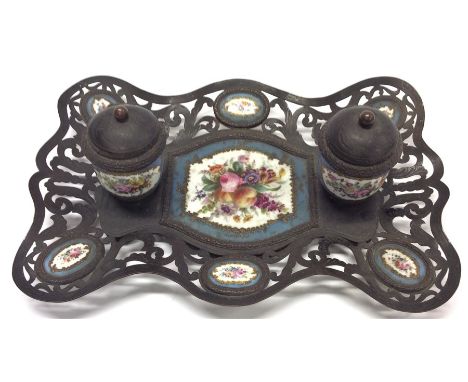 A good Victorian and enamel dressing table tray decorated with flowers. Est. £50 - £80.