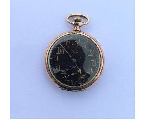 ROLEX: An open faced pocket watch with black enamel dial, subsidiary seconds' dial. Numbered to face 'A 9695'. Est. £350 - £4