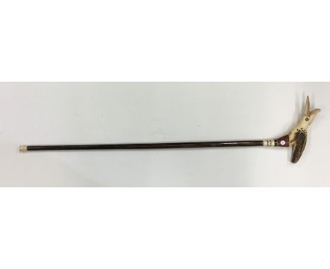An unusual tapering walking stick carved with a bird. Est. £20 - £30.