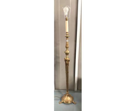 Brass standard lamp with shade, total height 67"