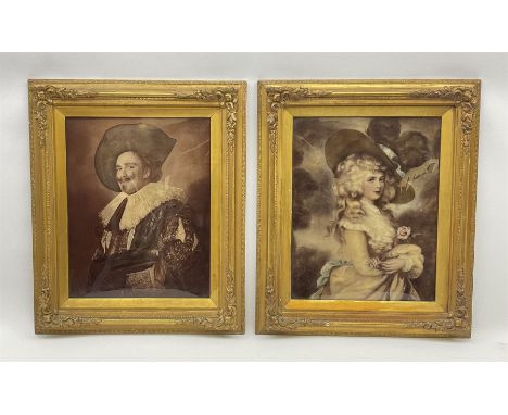 A pair of framed crystoleums, the first example after Gainsborough, Portrait of Georgiana, Duchess of Devonshire, the second 