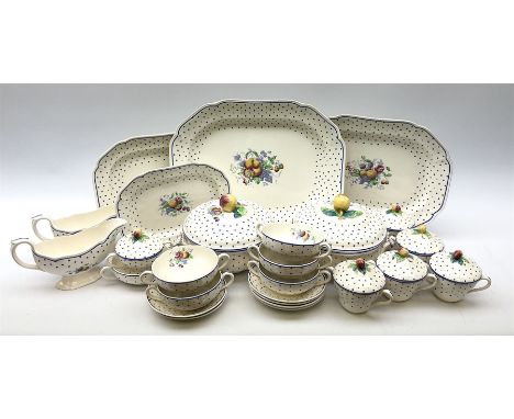 Copeland Spode Polka Dot pattern dinner and tea wares, comprising four dinner plates, seven salad plates, four dessert plates
