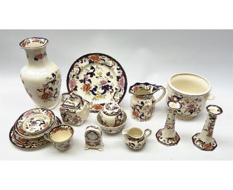 A group of Masons Ironstone Mandalay pattern wares, comprising large vase, planter with twin lug handles, three graduated pla