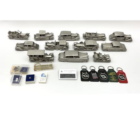 Twelve Danbury Mint pewter models of vehicles including Rolls Royce '1936 Park Ward Baby Rolls', Rolls Royce '1907 The Silver