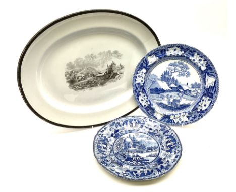 A 19th century Copeland Spode bat-printed oval platter, decorated with central coastal scene, with printed mark beneath, L42.