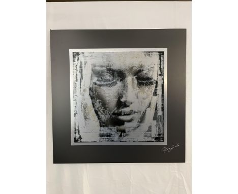 An overlaid photographic type print on aluminium and floated on a black mount. Signed indistinctly. H.100 W.100. D.3cm. 
