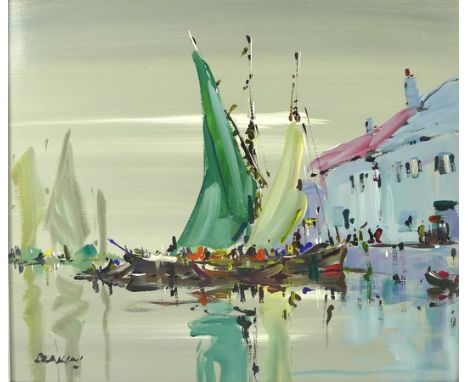 George R Deakins (1911-1982): Continental harbour scene, oil on board, signed lower right, 31.5 by 37cm.