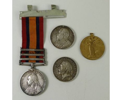 A Victorian Queen's South Africa medal with three bars for Belfast, Laings Nek and Cape Colony awarded to 1104 Pte W Astley I