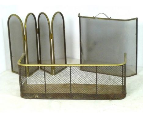A Georgian brass and wire fender, together with a folding fire guard and a further guard, 91 by 31 by 31cm. (3)