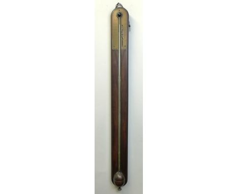A George III, Edward Nairne (1726-1806), mahogany stick barometer circa 1780, the case with exposed mercury tube and brass si
