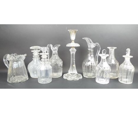 A quantity of Georgian and later cut glass, comprising four decanters and stoppers, further decanter lacking a stopper, three