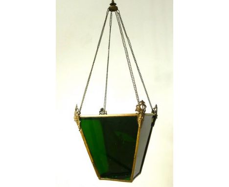 A Victorian four colour panelled wall light, 32 by 29 by 29cm with a 81cm drop.