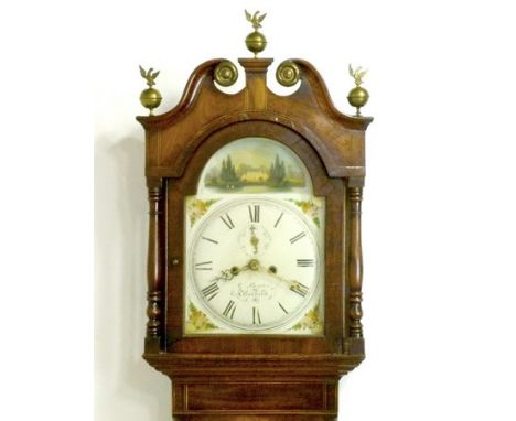 A 19th century mahogany longcase clock, by George Border, Sleaford, with a 30 hour movement, the enamel dial painted with a c