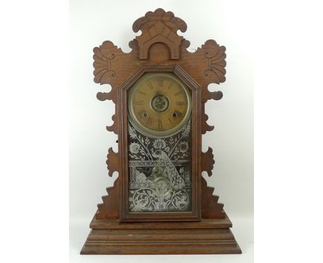 An American oak cased mantel clock, early 20th century, by Ansonia Clock Company, USA, eight day Belmont strike, 37 by 14 by 