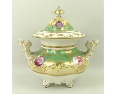 A porcelain part tea and coffee service, possibly Ridgways, second quarter 19th century, painted with flowers, gilded with le