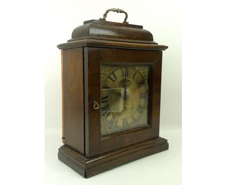 A mahogany cased bracket clock, made up, the case enclosing a brass dial pierced spandrels, chapter ring bearing Roman numera