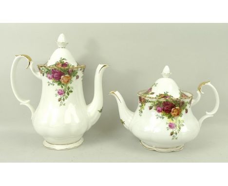 A Royal Albert porcelain part tea service decorated in the 'Old Country Roses' pattern, comprising tea pot, coffee pot, sugar