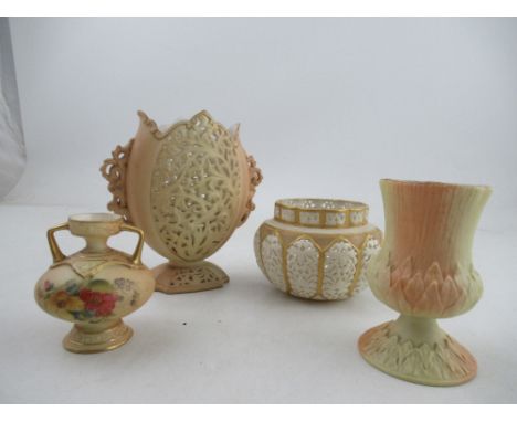 A Royal Worcester blush ivory vase, decorated with flowers, together with three other Worcester vases