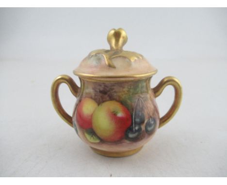 A Royal Worcester  covered two handled miniature sugar box and cover by Roberts  Condition Report:   Good condition, no signs