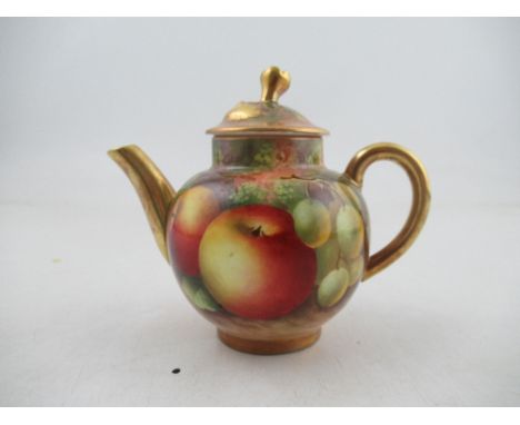 A Royal Worcester miniature teapot decorated with hand painted fruit by Townsend 3.25ins  Condition Report:   Good condition,