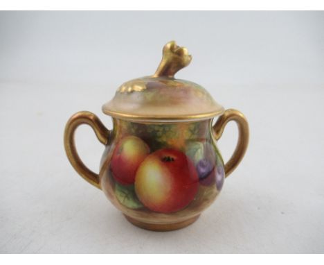 A Royal Worcester miniature two handled covered sugar bowl by Aryton  Condition Report:   Good condition, no signs of restora