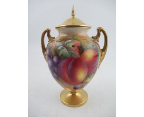 A Royal Worcester porcelain covered vase decorated half round with hand painted fruit by Ayrton Shape No 2701 height 8ins  Co