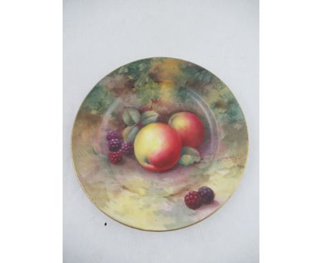 A Royal Worcester side plate decorated with fruit by Moseley, diameter 7.25ins Condition Report:   Good condition, no signs o