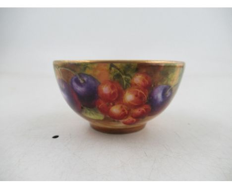 A Royal Worcester miniature sugar bowl decorated with fruit by Ayrton Condition Report:   Good condition, no signs of restora